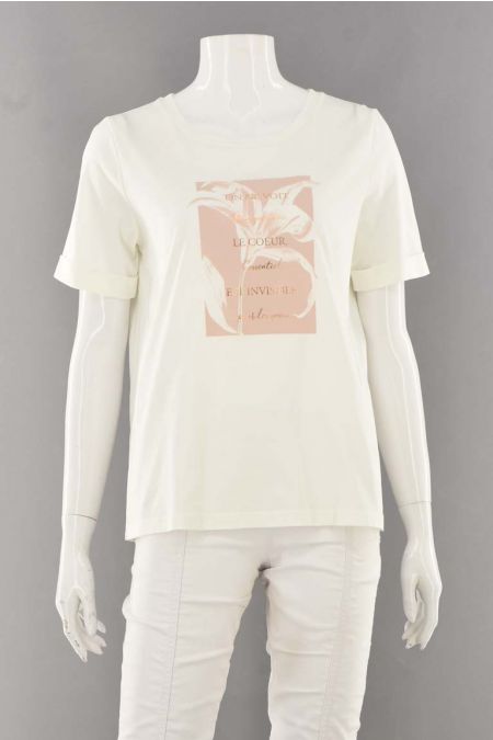 Tricou Gerry Weber cu maneci pliate si inscriptii cu aspect metalizat, dama