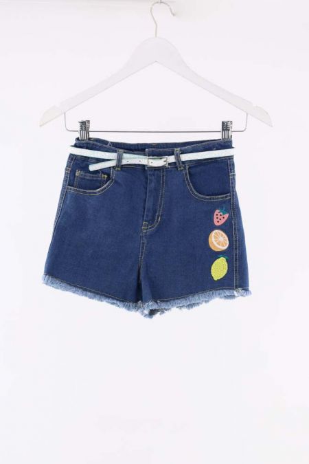 Pantaloni scurti Kids cu curea si imprimeu fructe, fete