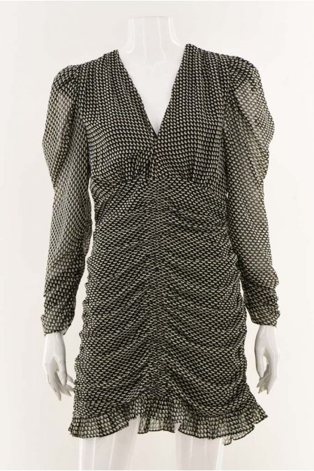 Rochie Zara model cu maneci cazute si imprimeu pepit, dama