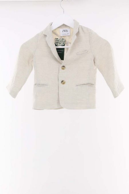 Sacou Zara model cu guler rever si nasturi cu aspcect din lemn, baieti 