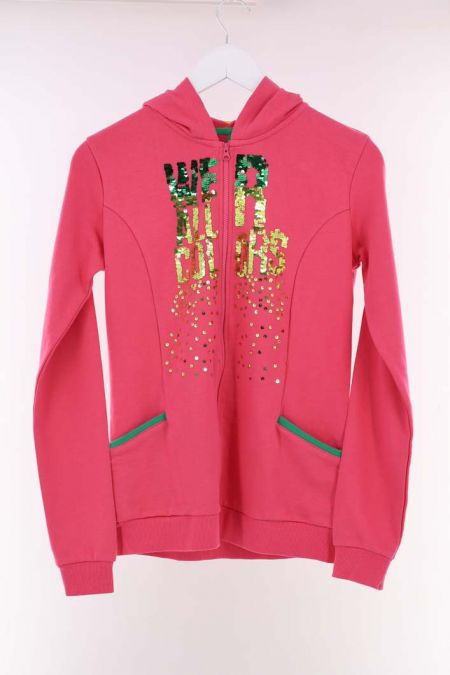 Hanorac United Colors Of Benetton aplicatii cu paiete si gluga cu imprimeu cu buline, fete