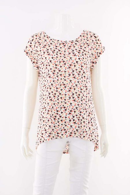 Tricou Esprit cu imprimeu inimioare si maneci pliate, dama