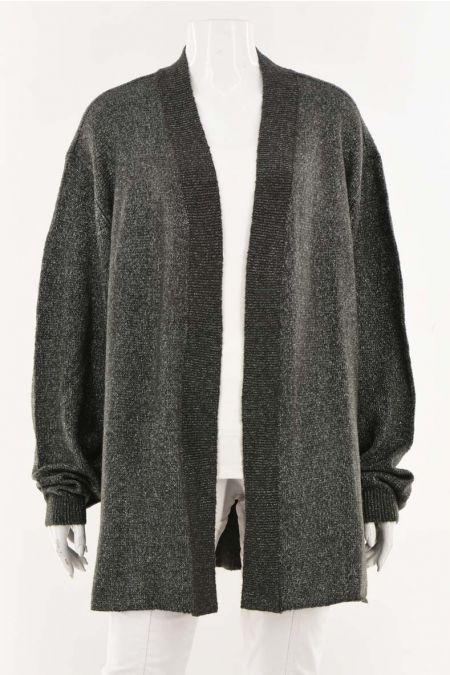 Cardigan Ulla Popken fara inchidere cu insertii de fire metalizate, dama