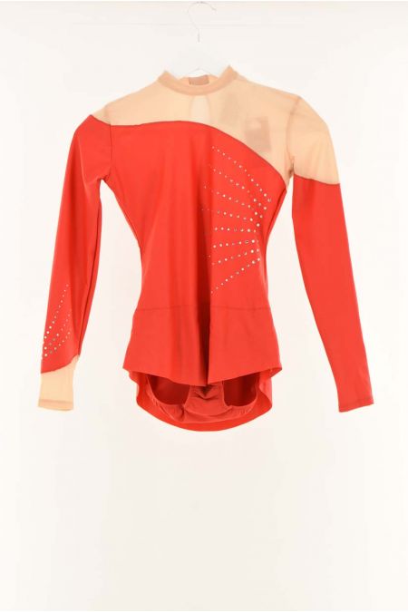 Costum de gimnastica model cambrat cu insertii auri, fete