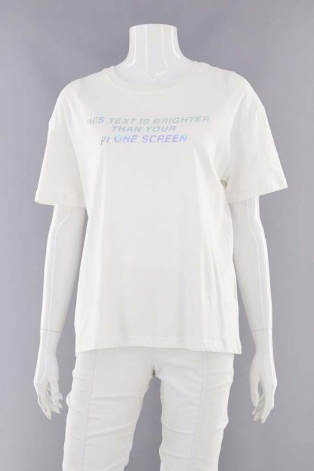 Tricou Bershka model oversize cu imprimeu inscriptionat si sidefat, dama