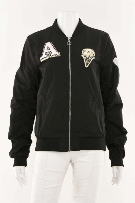 Jacheta H&M cu aplicatii brodate si terminatii elastice, fete 