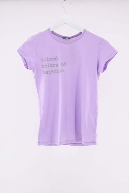 Tricou United Colors of Benetton cu imprimeu logo sidefat si guler texturat, fete